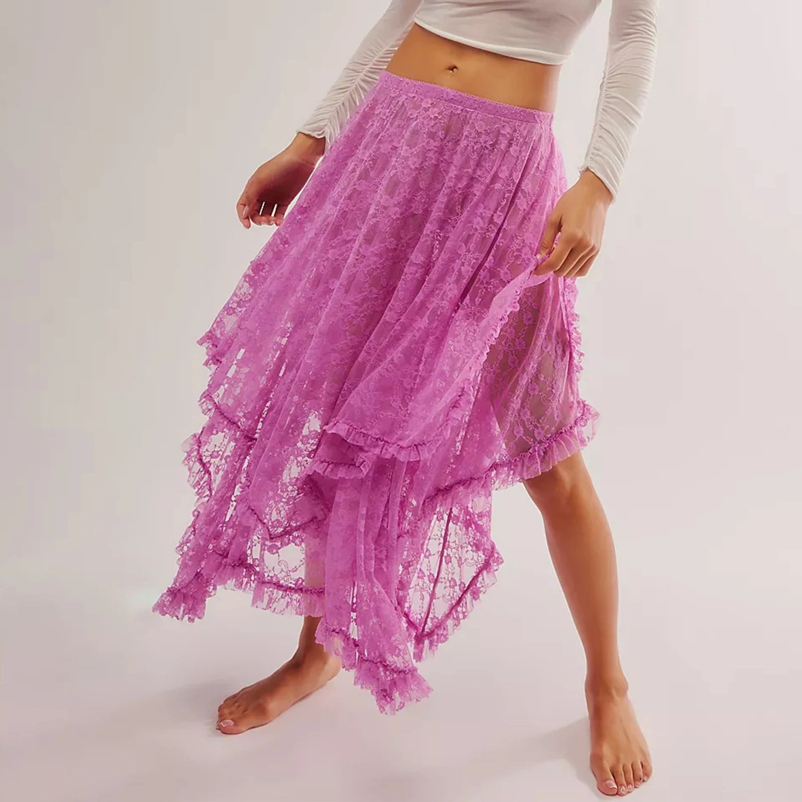 Glorol - Lace Courtship Elastic Waist Half Slip Skirt