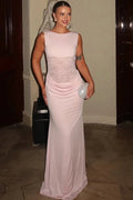 Glorol - Backless Sleeveless Lace Patchwork High Waist Bodycon Maxi Dress