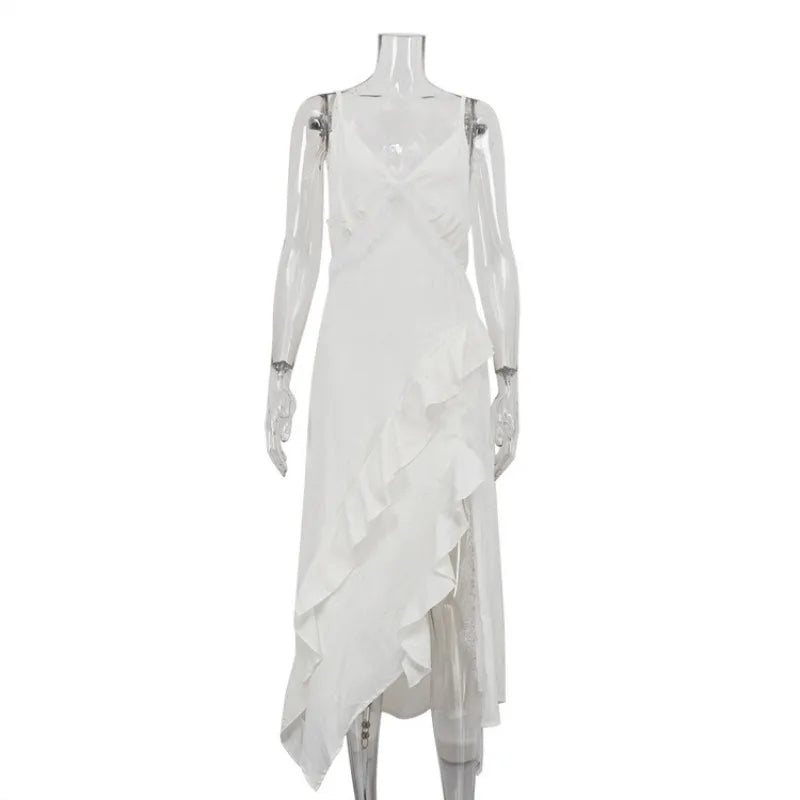 Glorol - Lace Patchwork Backless Lace-Up High Waist Maxi Dress