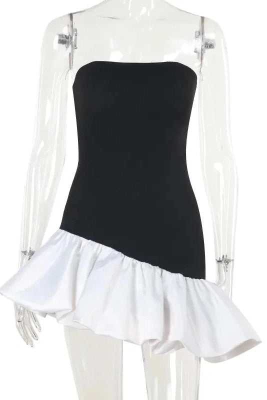 Glorol - Elegant Strapless Sleeveless High Waist Irregular Mini Dress