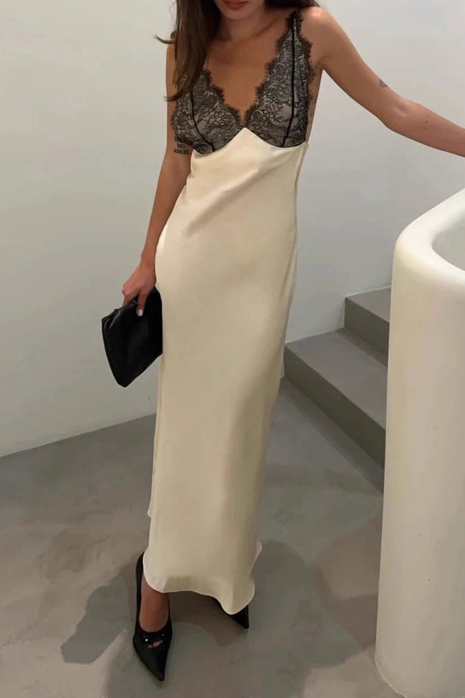 Glorol - Elegant Hollow Out Lace Sleeveless Maxi Dress