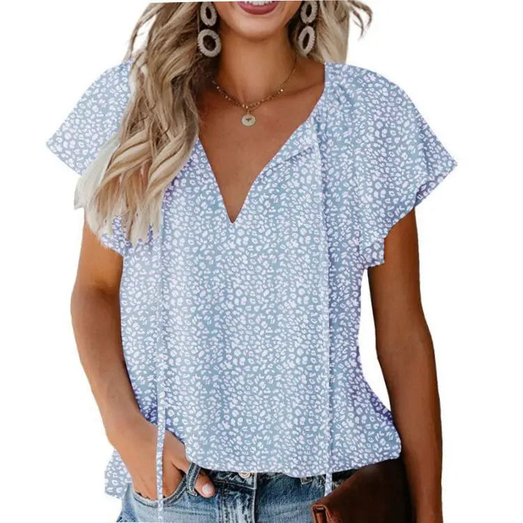 Glorol - Floral V-Neck Double-Layer Top