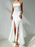 Glorol - Sleeveless Printed Lace Slit Maxi Dress