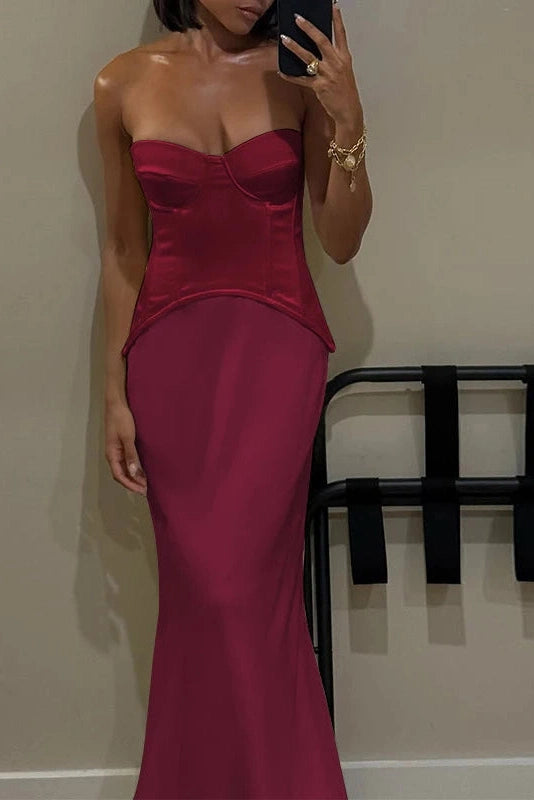 Glorol - Elegant Slim Deep V-Neck Off Shoulder Sleeveless Maxi Dress