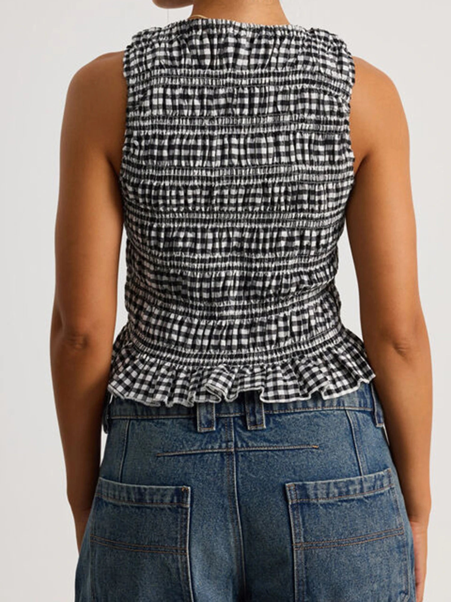 Glorol - Sleeveless O-Neck Plaid Top