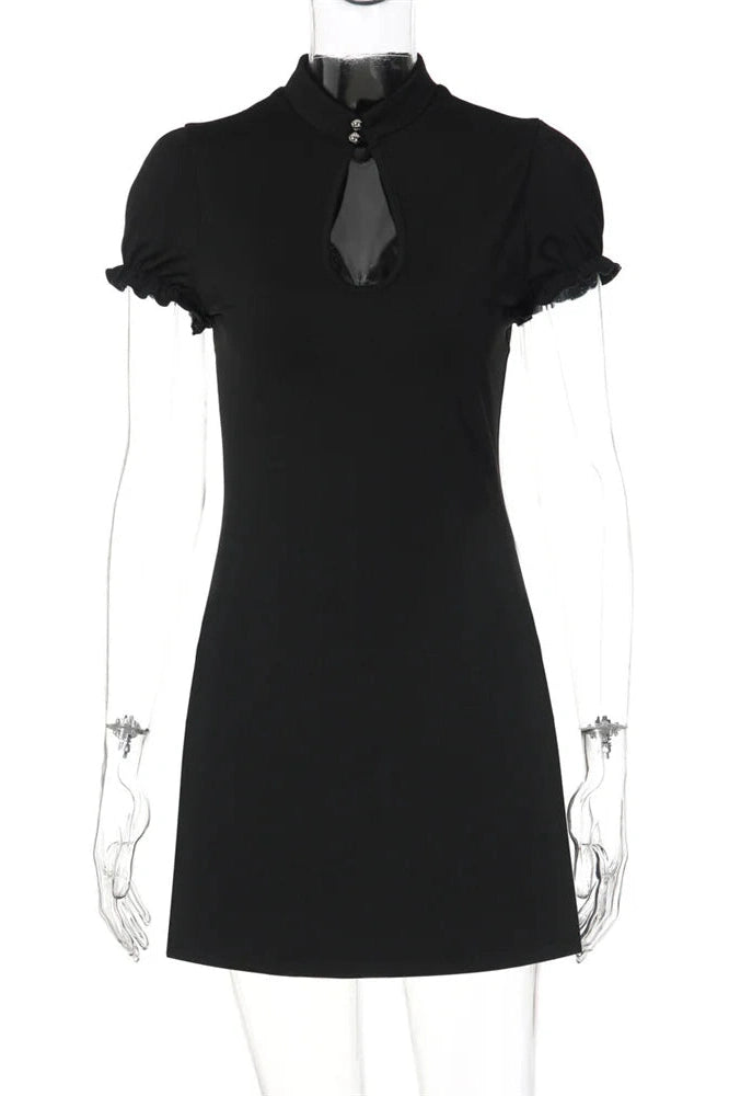Glorol - Hollow Out Short Sleeve High Waist Bodycon Mini Dress