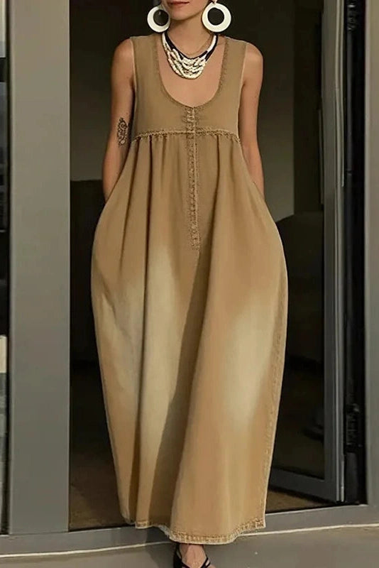 Glorol - Backless U-Collar Sleeveless Loose Maxi Dress