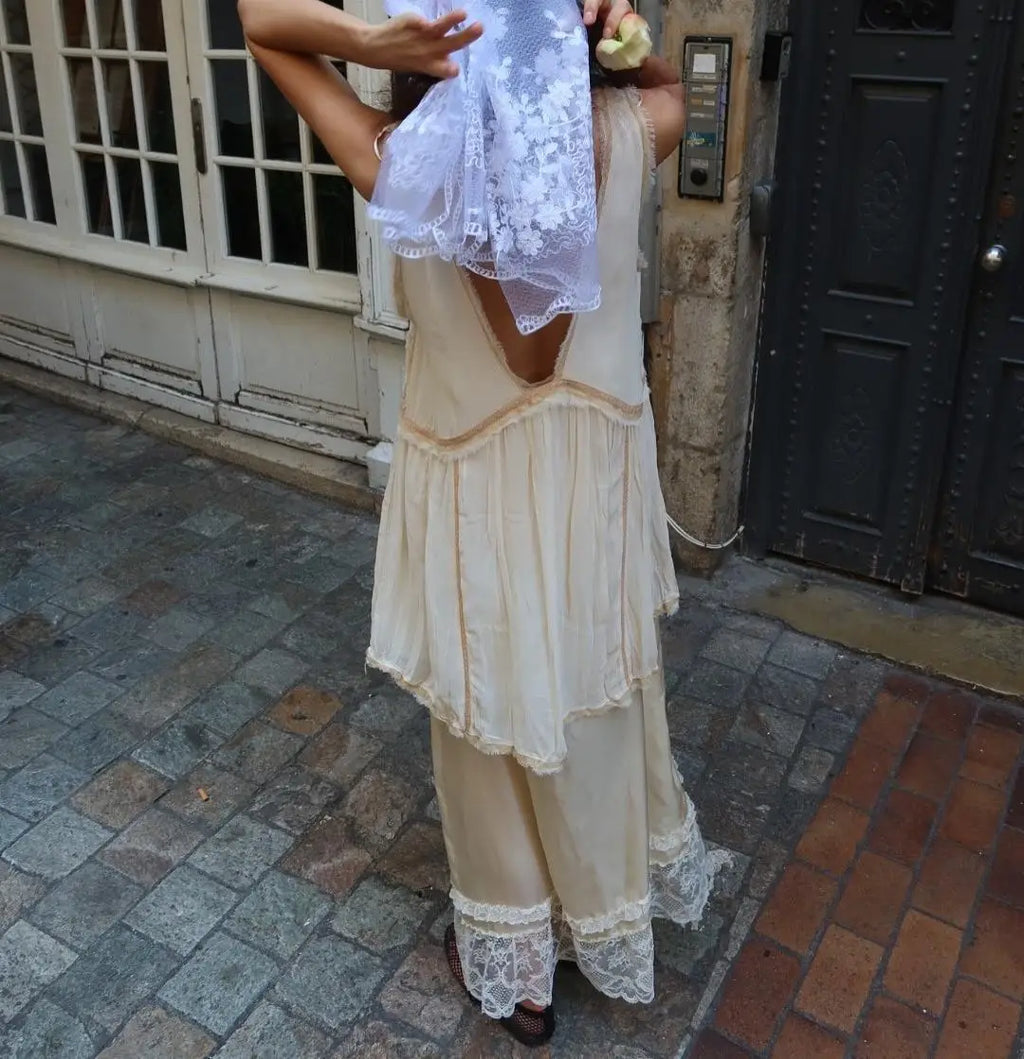 Glorol - Elastic Waist Lace Trim Skirt