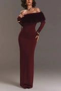 Glorol - Off-Shoulder High Waist Slim Maxi Dress