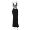 Glorol - Hollow Spaghetti Strap Lace Slim Maxi Dress