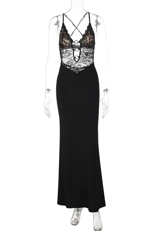 Glorol - Elegant Lace Slim Maxi Dress