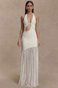 Glorol - Hollow Out Backless Patchwork V Neck Sleeveless Bodycon Maxi Dress