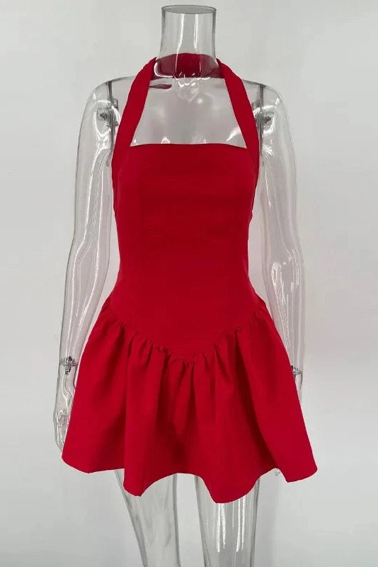Glorol - Pleated A-Line Slim Fit High Waisted Patchwork Mini Dress