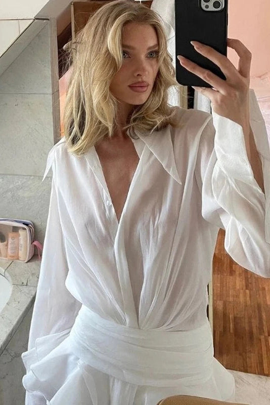Glorol - Elegant Single-Breasted Long Sleeve Mini Dress