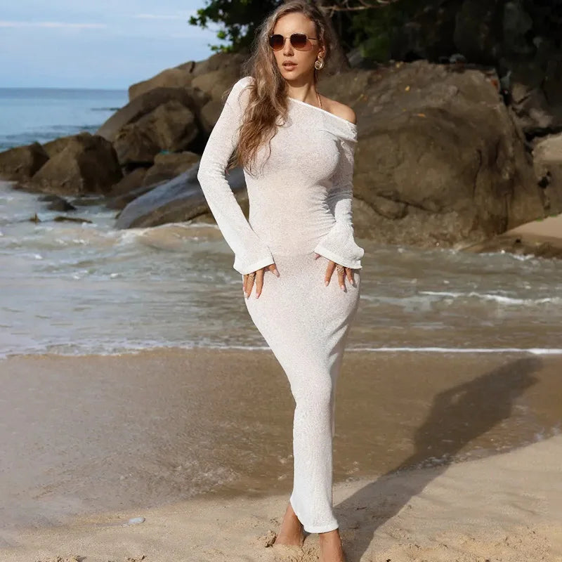 Glorol - Backless See Through Patchwork Maxi Dress