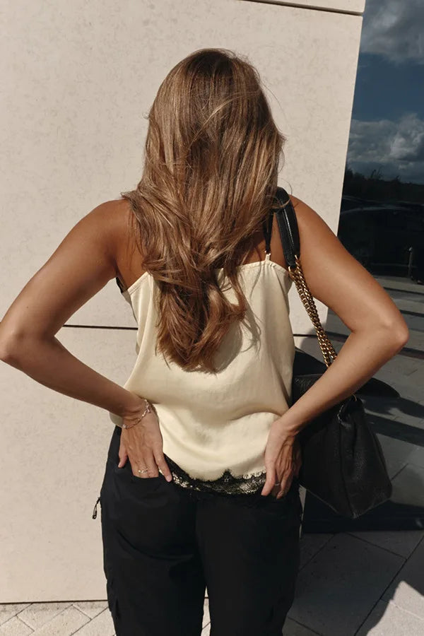 Glorol - Lace Deep V-Neck Spaghetti Strap Top