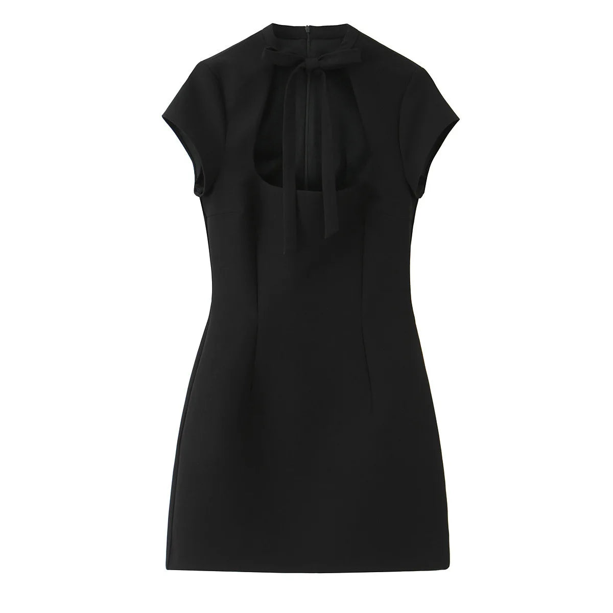 Glorol - Elegant Polka Dot Lace-Up Hollow Out Mini Dress