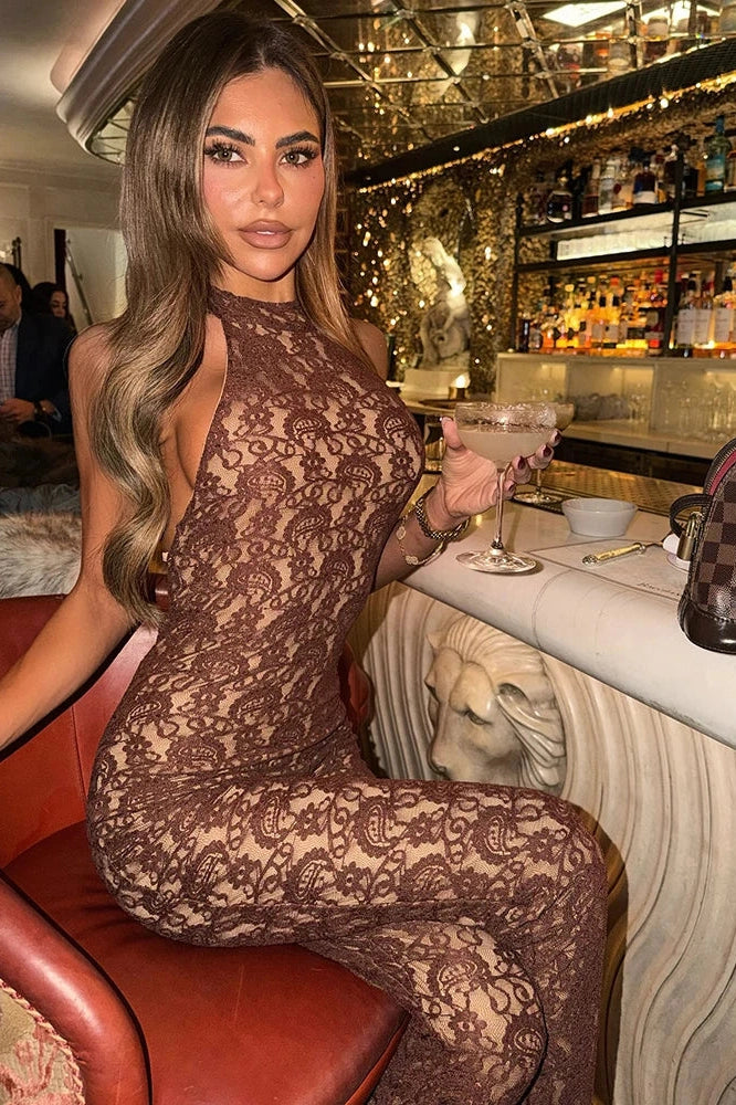 Glorol - Lace Off-Shoulder Sleeveless Backless Jumpsuit