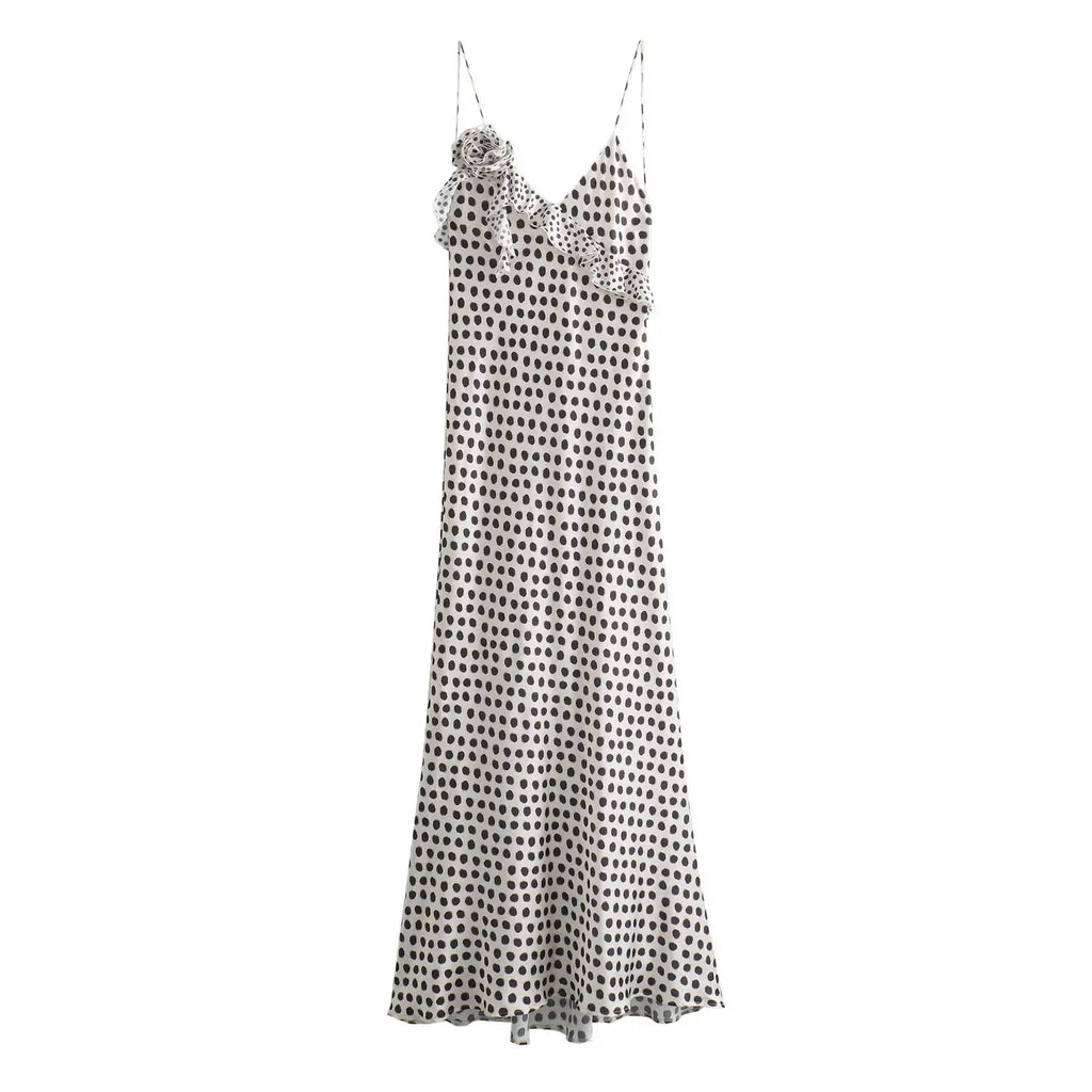 Glorol - Polka Dots V-Neck Backless Printed Maxi Dress