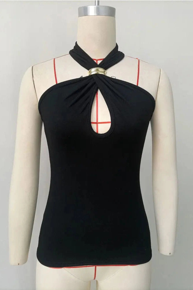 Glorol - Hollow Out Backless Patchwork Top