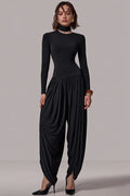 Glorol - Long Sleeve Patchwork High Waist Jumpsuit