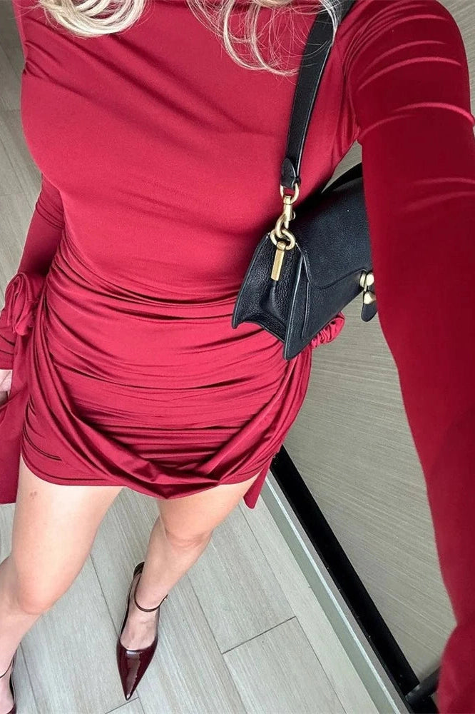 Glorol - Pleated Slim Bodycon Mini Dress