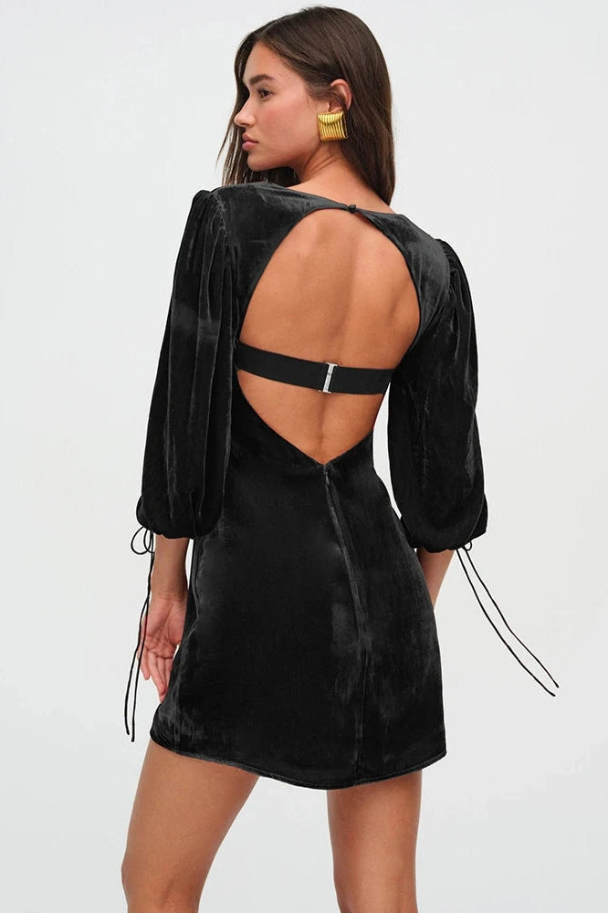 Glorol - Elegant Square Collar Half Sleeve Backless Mini Dress