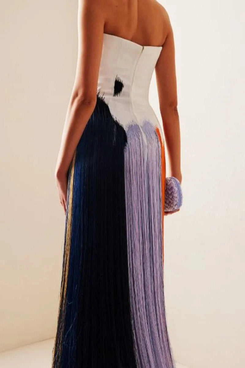 Glorol - Printed Sleeveless Backless High Waist Split Maxi Dress
