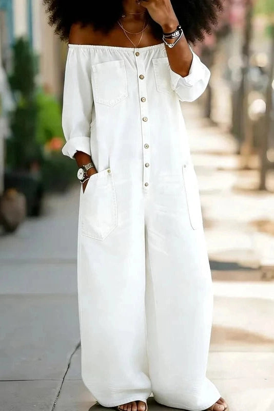 Glorol - Long Sleeve Pocket High Waist Wide Leg Jumpsuit