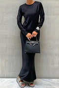 Glorol - Hollow Out High Waist Slim Long Sleeve Zipper Maxi Dress