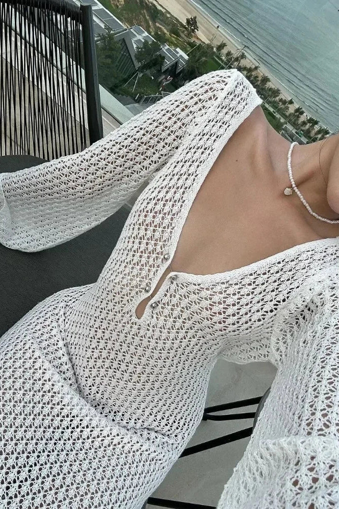 See-Through V-Neck Backless Maxi Dress