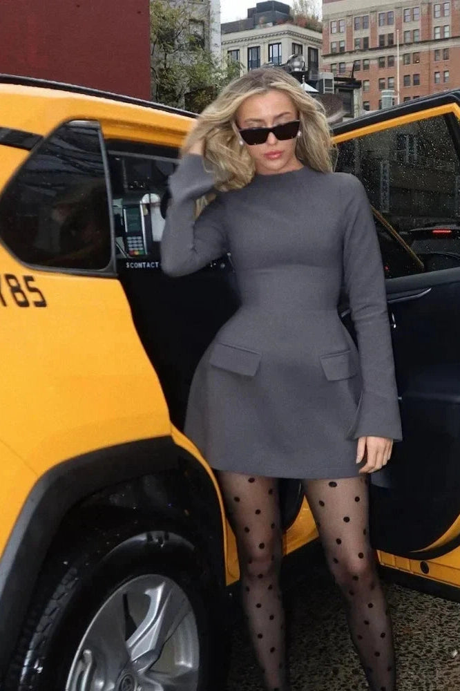 Glorol - Patchwork Long Sleeve High Waist Mini Dress