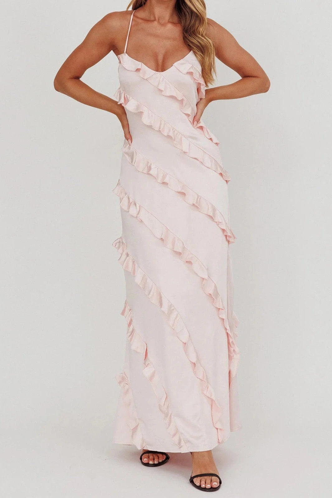 Glorol - Sleeveless Spaghetti Strap Maxi Dress