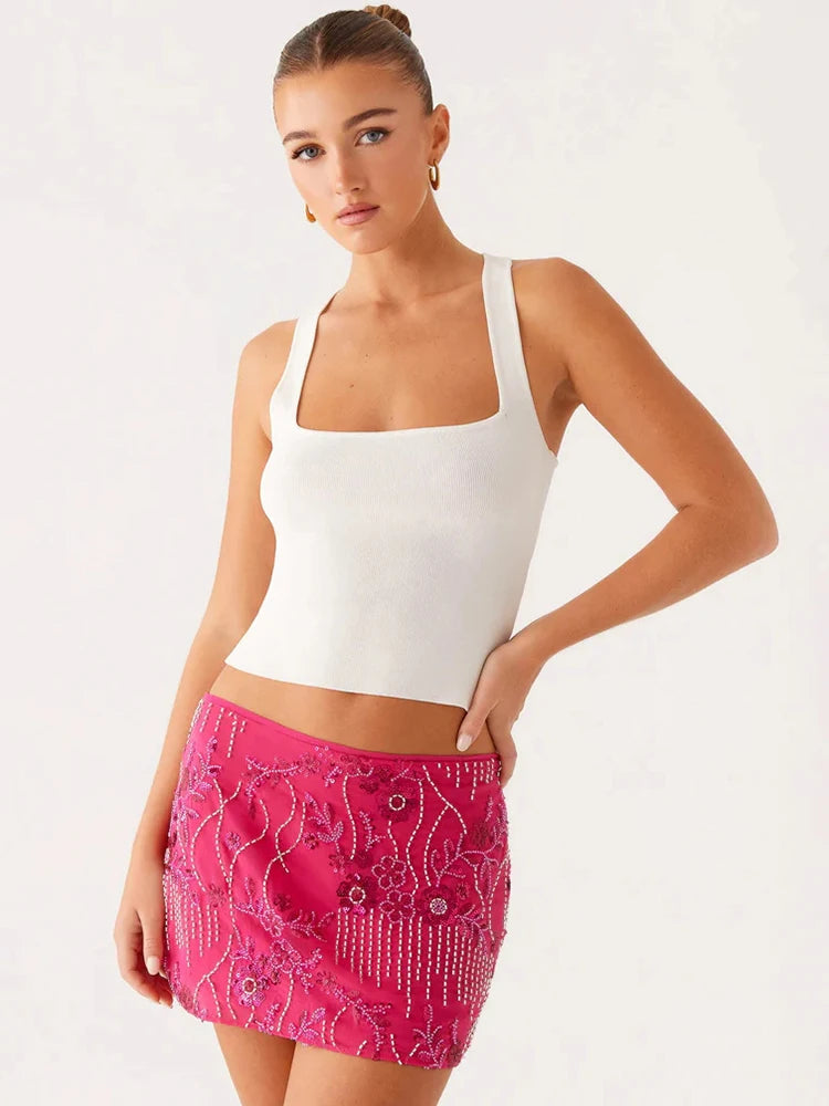 Glorol - Low Waist Sparkle Elegant Skirt