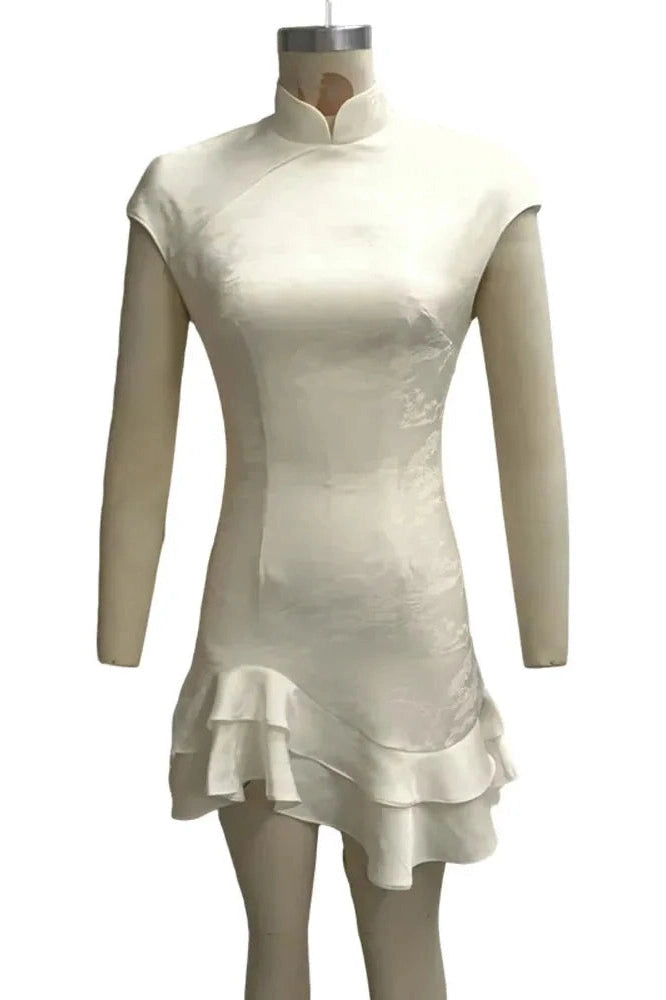 Glorol - Printed Short Sleeve Slim Patchwork Mini Dress