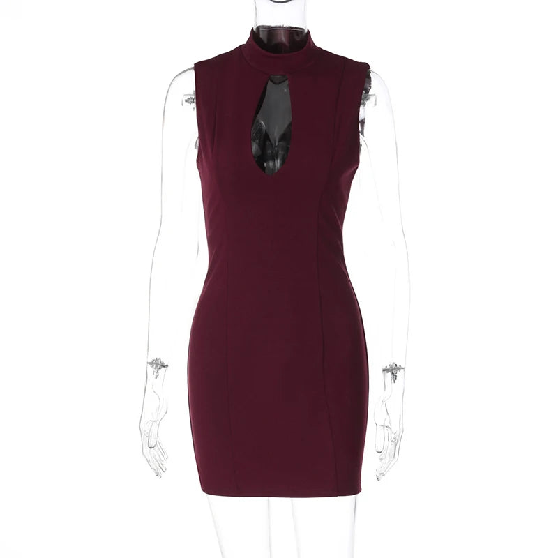 Glorol - Hollow Out Sleeveless Bodycon Mini Dress