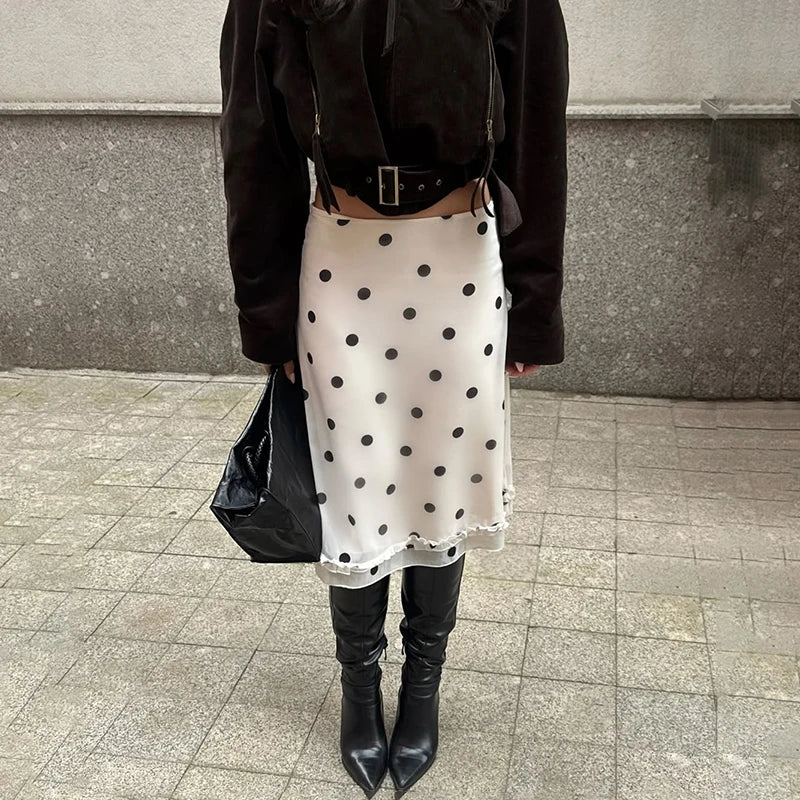 Glorol - High Waist A-Line See Through Polka Dot Skirt
