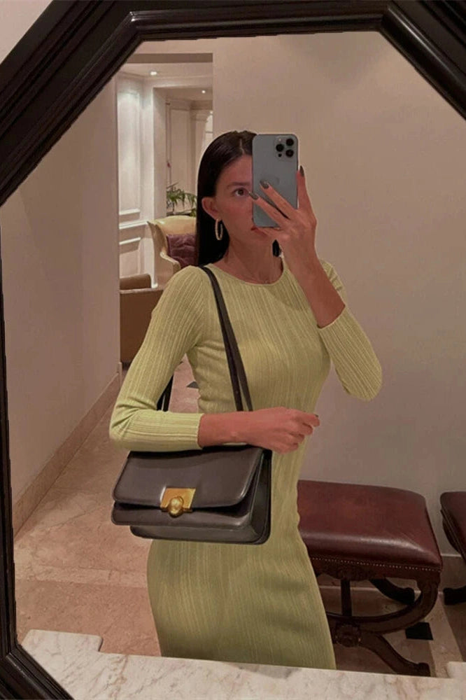 Glorol - Long Sleeve Slim High Waist Maxi Dress