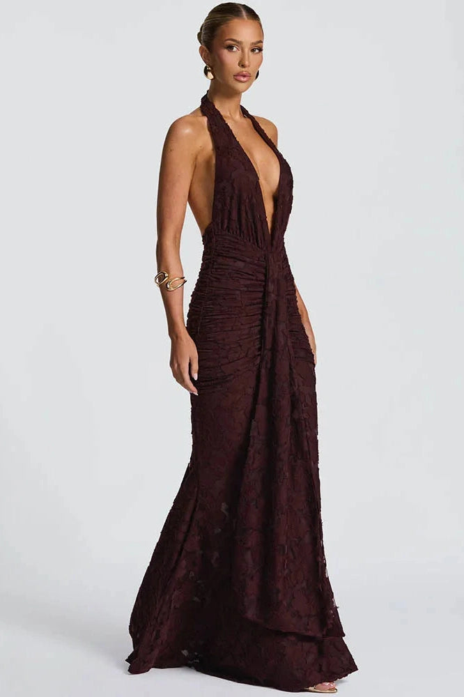 Glorol - Deep V Neck Sleeveless Backless Maxi Dress