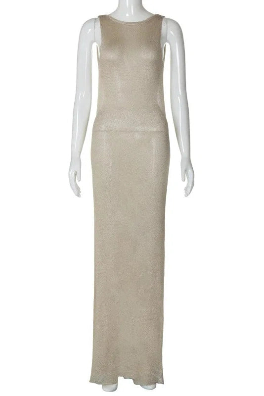 Glorol - See Through Sleeveless Backless Back Split Maxi Dress