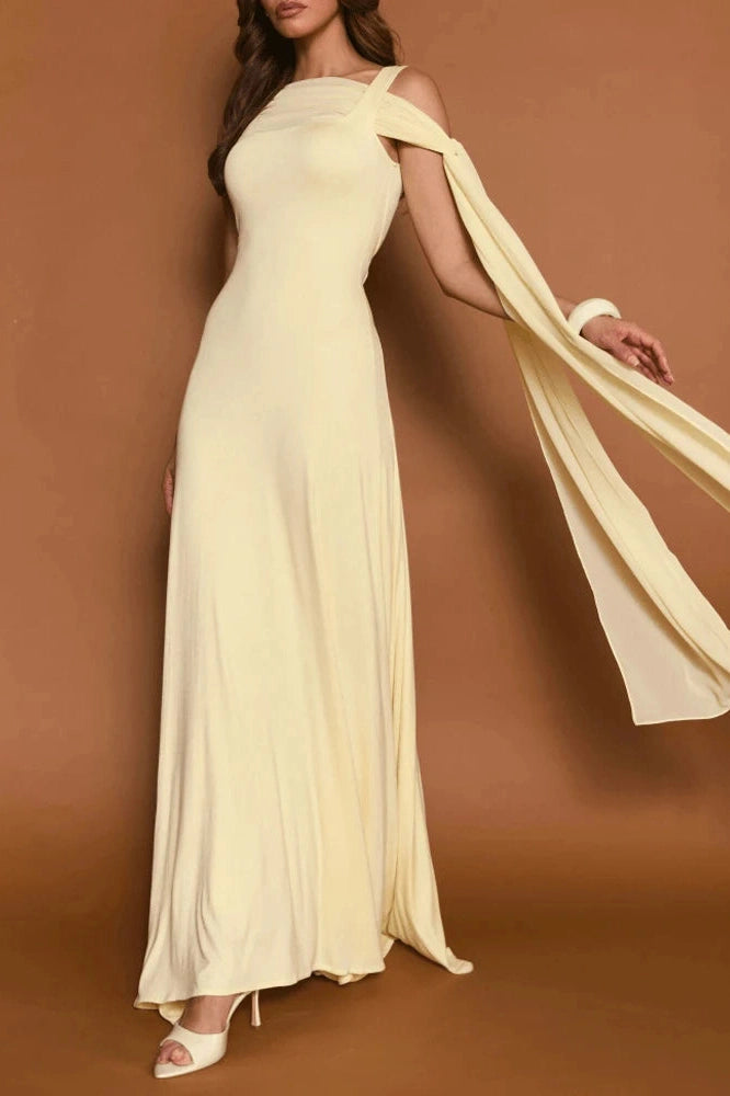 Glorol - Sleeveless Slash Collar High Waist Maxi Dress
