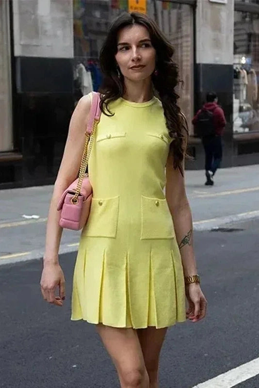 Glorol - Elegant Knitted Sleeveless High Waisted Mini Dress