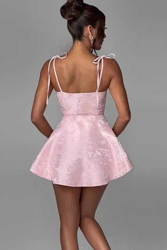 Glorol - Spaghetti Strap Backless Lace Up A-Line Mini Dress