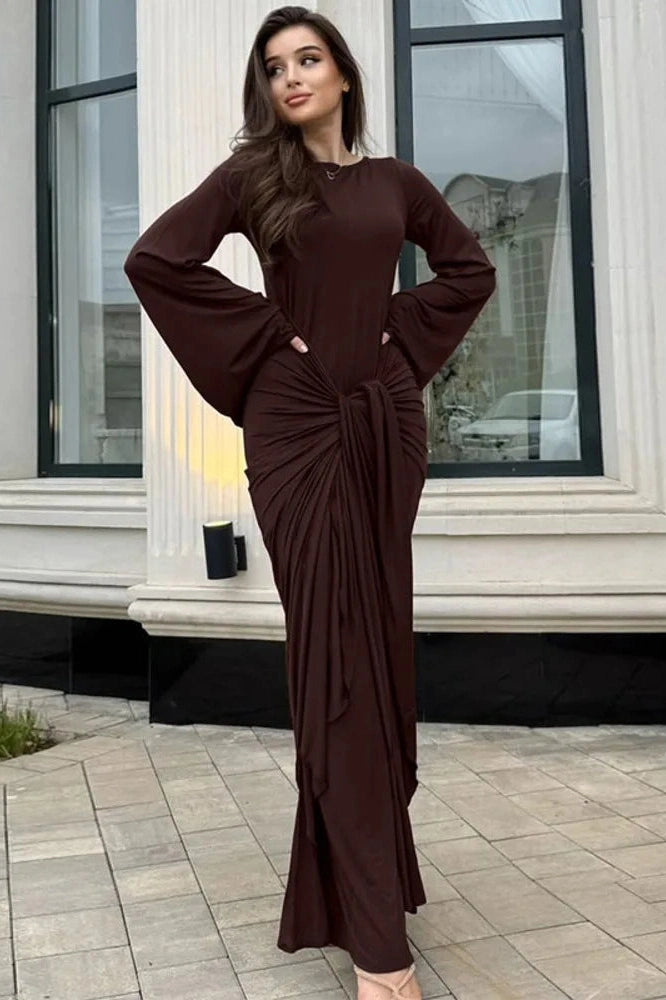 Glorol - Long Sleeve O Neck High Waist Bodycon Maxi Dress