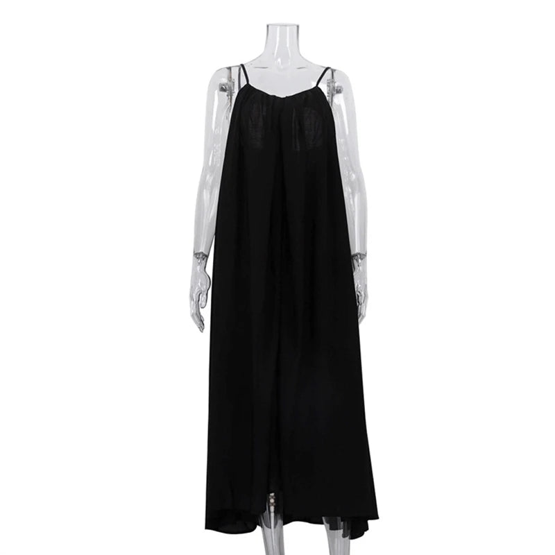 Glorol - Spaghetti Strap Backless Loose Maxi Dress