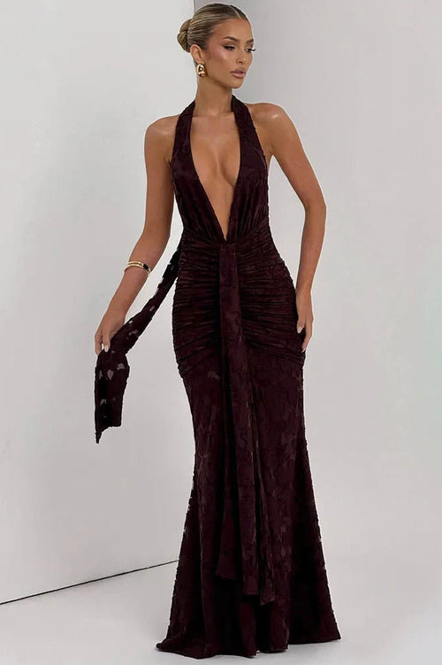 Glorol - Deep V Neck Sleeveless Backless Maxi Dress