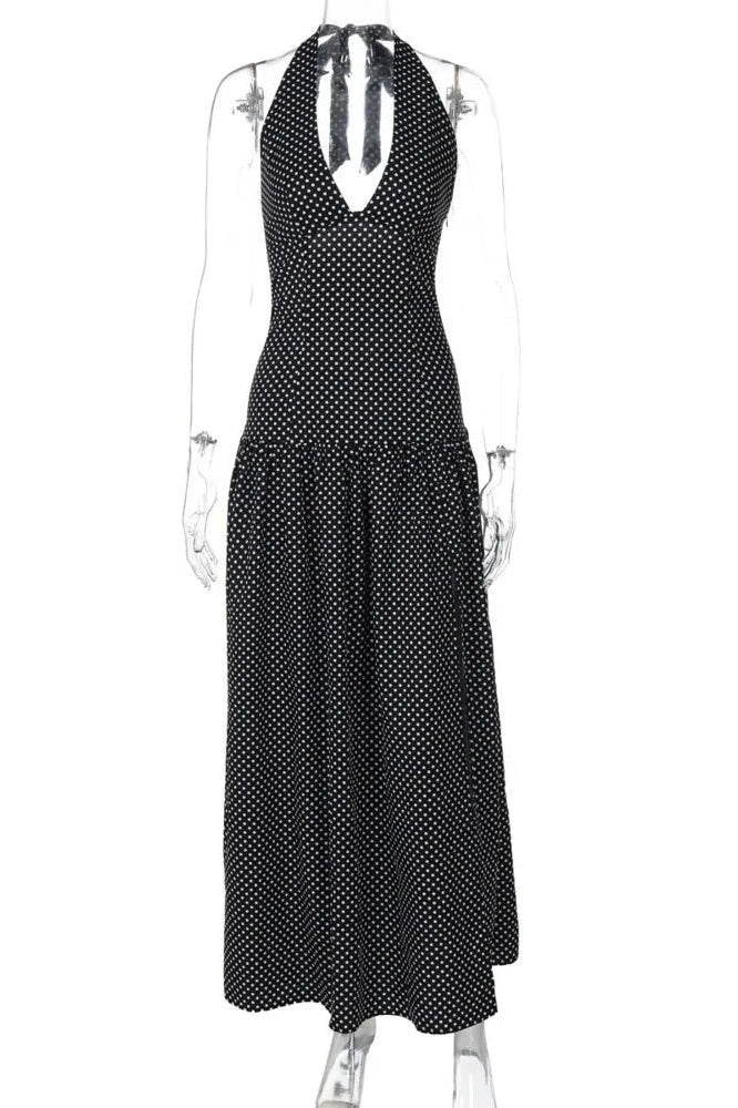 Glorol - Backless Deep V Neck Sleeveless High Split Bodycon Maxi Dress