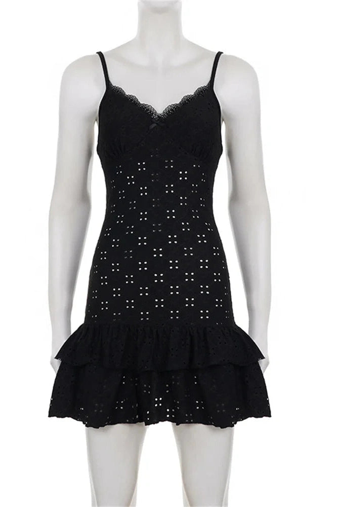 Glorol - Hollow Out Lace Backless Mini Dress