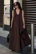 Glorol - Sleeveless Cotton U-Neck Loose Maxi Dress