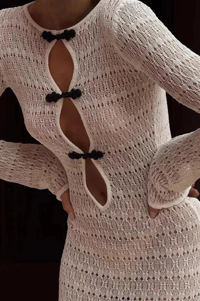 Elegant Hollow Out Backless Knit Maxi Dress